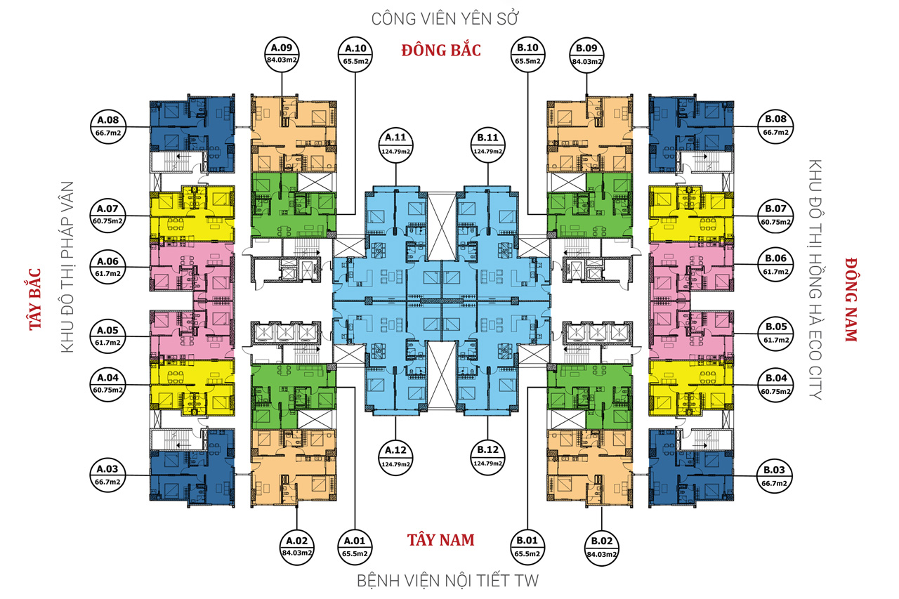 Mặt bằng điển hình Tầng 4 - 30 Tứ Hiệp Plaza